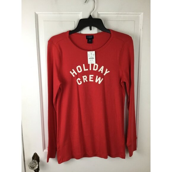 J. Crew Holiday Crew Long Sleeve Christmas Pajama Top Pullover Red Size M NWT - Picture 1 of 5